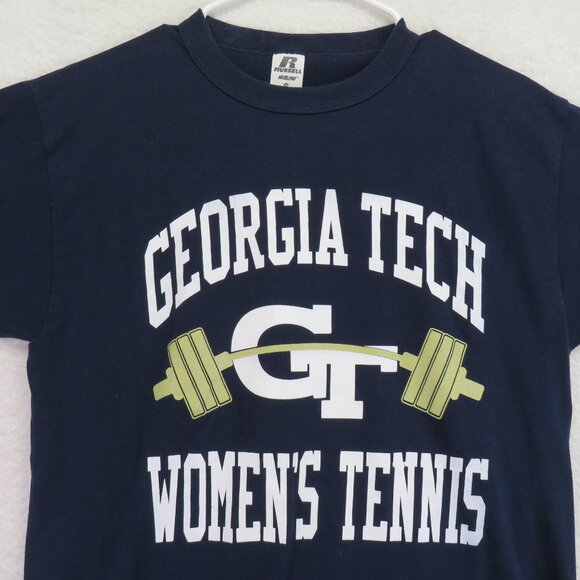 Georgia Tech T Shirt Womens Size Small Tennis Russell Blue Gold Short‎ Sleeve - Picture 2 of 7